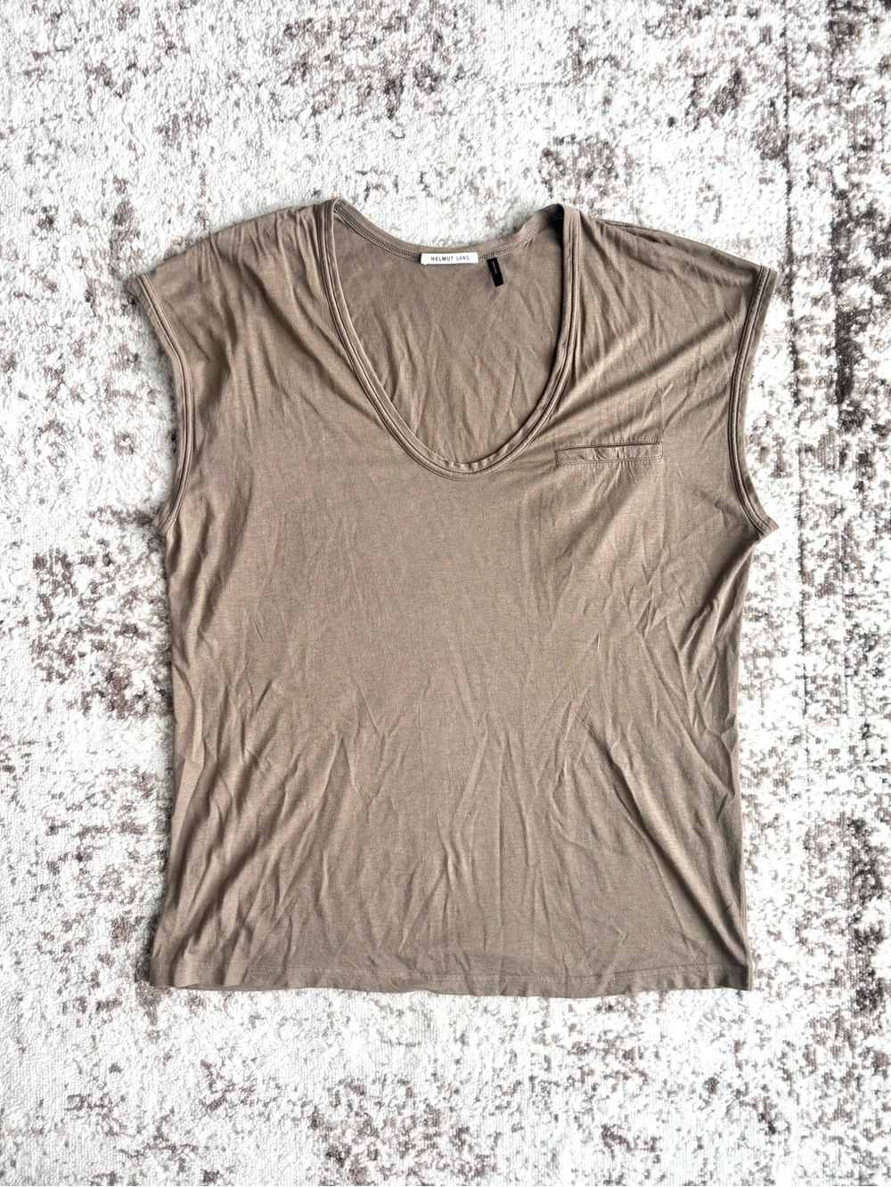 Helmet Lang Basic Jersey Taupe Sleeveless Scoop Neck Pocket Top